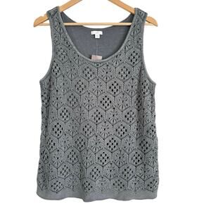 J.Jill Gray Stonewashed Crochet Tank Top Women’s M Light Blue Ridge Sleeveless
